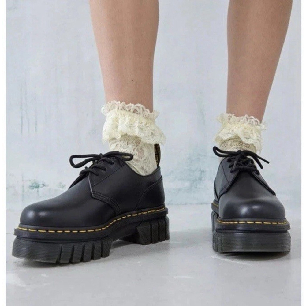 Dr. Martens Audrick 3-Eye Leather Platform Shoes Size 8 Women Black Lace Up